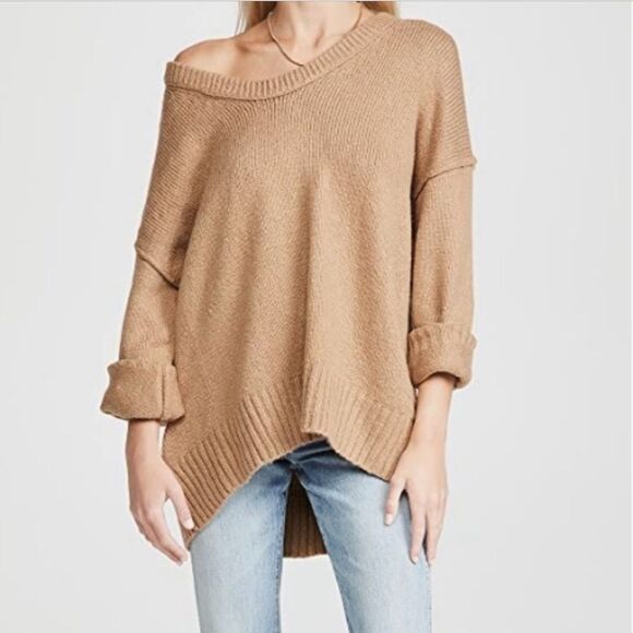 Free People Brookside Tunic Sweater Desert Camel Brown Oversized - Picture 1 of 10